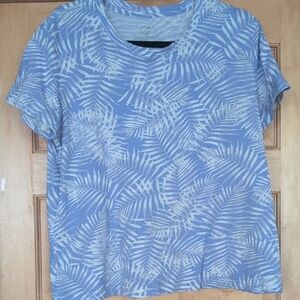 Blue Boxy Short Sleeve Tee with Tropical Print